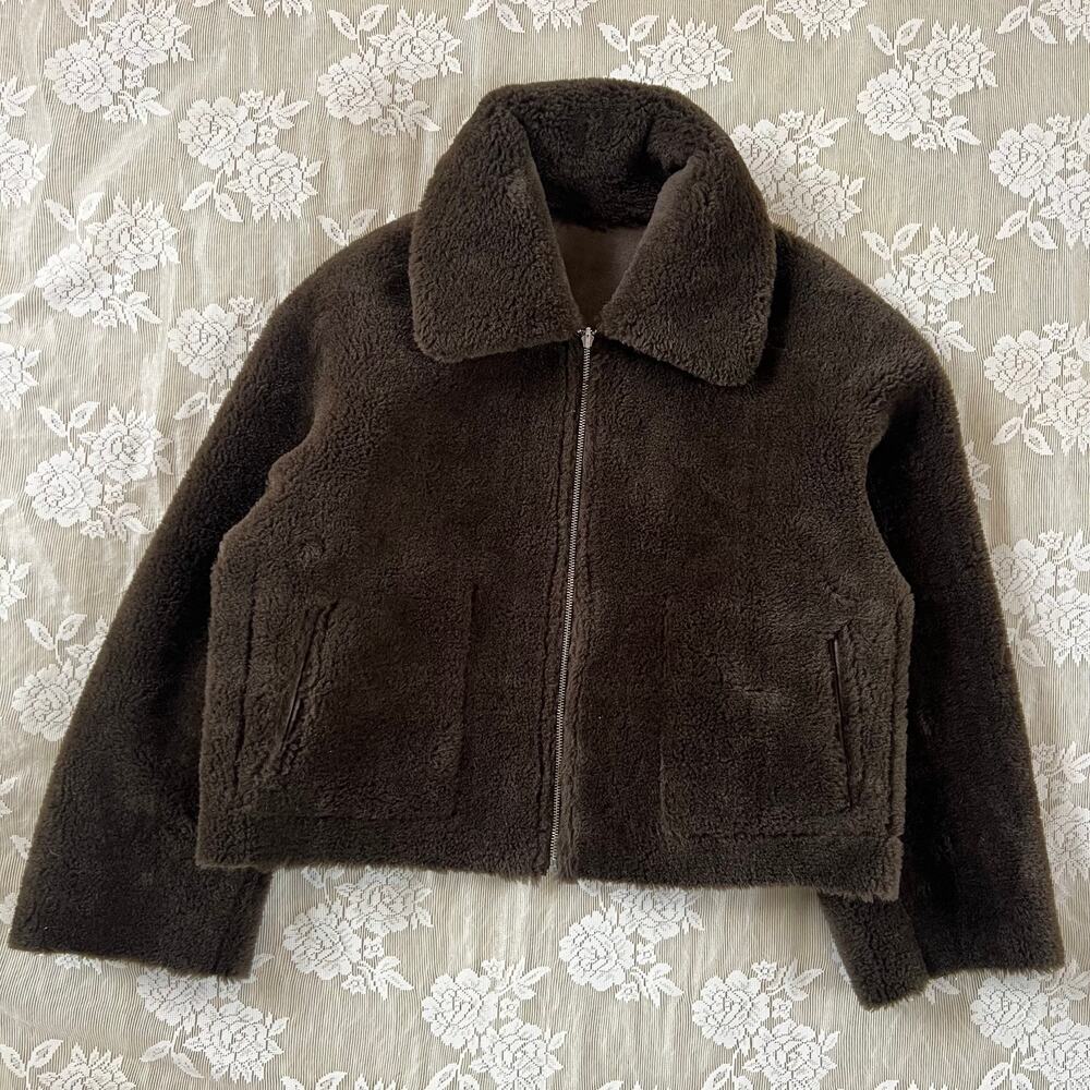 Mango Reversible Brown Shearling Jacket Size M NWT